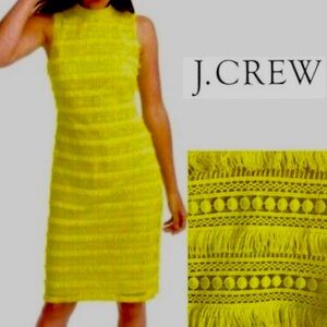 J. Crew women’s fringe and lace sheath dress in a size 10.  Neon yellow, so fun!